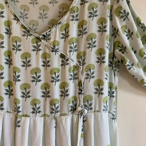 India block print empire dress lite blue size medium